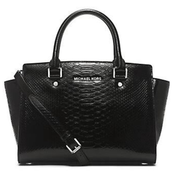 Michael Kors Handbags - Michael Kors Medium Selma Snake Embossed Satchel